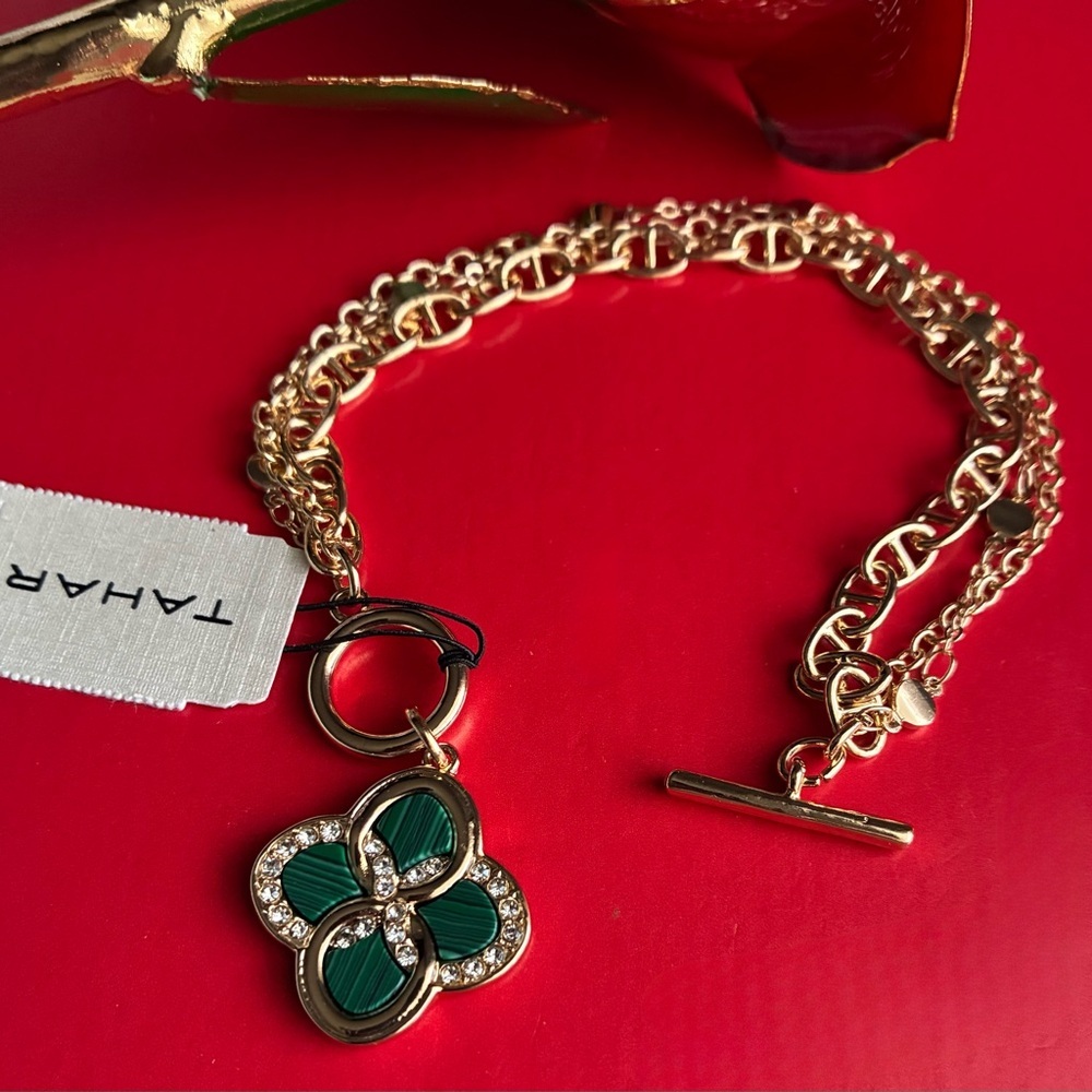 Tahari Gold and Green Clover Bracelet - Picture 2 of 6
